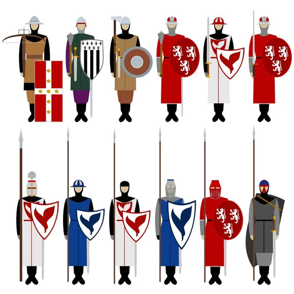 Cavaleiros medievais, armas, uniformes e sinais e símbolos de jousting — Vetor de Stock