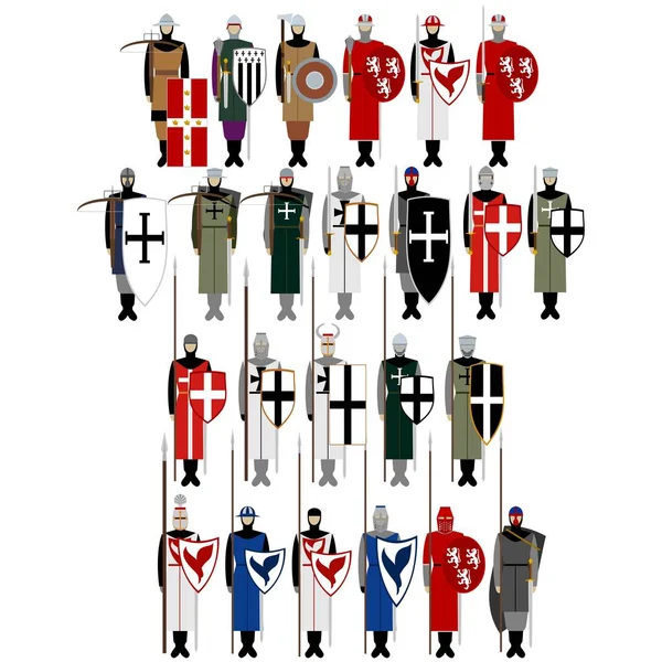 Mittelalterliche Ritter, Waffen, Uniformen und Ritterzeichen und Symbole — Stockvektor