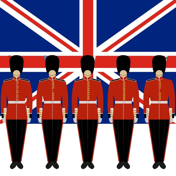 Guardas reais no fundo da bandeira da Grã-Bretanha —  Vetores de Stock