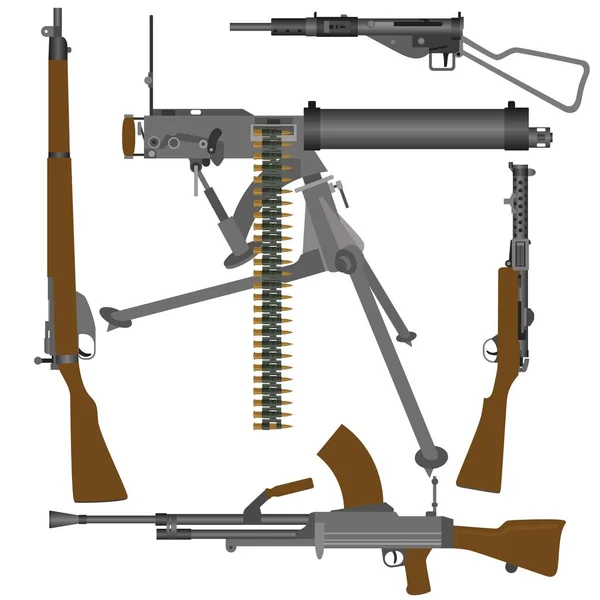 Pistolas británicas de la Segunda Guerra Mundial — Vector de stock