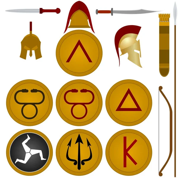 Collection armes guerriers de l'ancienne Sparte — Image vectorielle