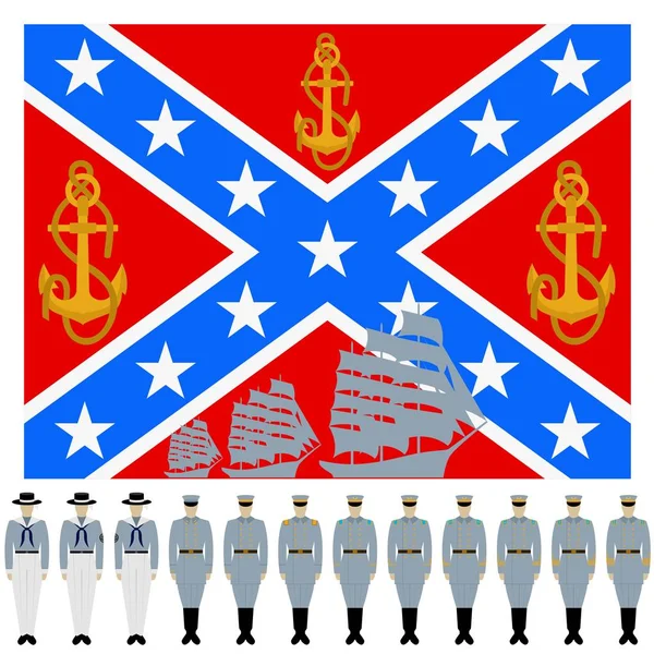 Flaga i część liniowej marynarki wojennej Konfederacji — Wektor stockowy
