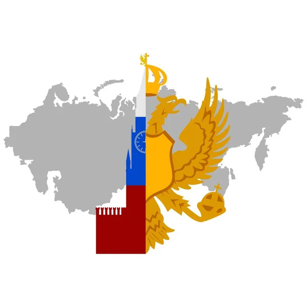 轮廓的克里姆林宫和俄罗斯地图背景上的双头鹰 — 图库矢量图片
