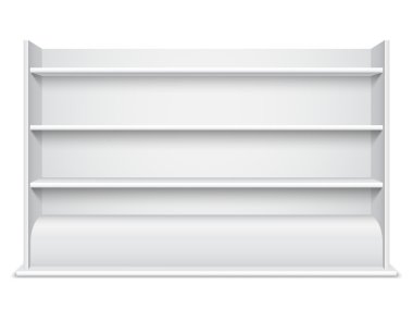 Beyaz vitrin wiyh boş rafları