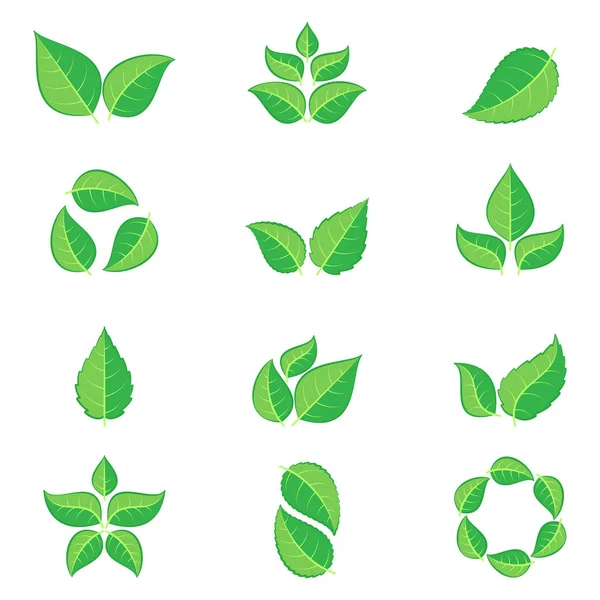 Zelené listy ikony — Stockový vektor