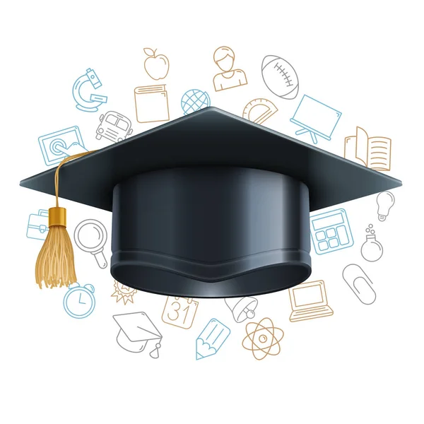 Καπάκι αποφοίτηση και εκπαίδευση σύμβολα — Διανυσματικό Αρχείο