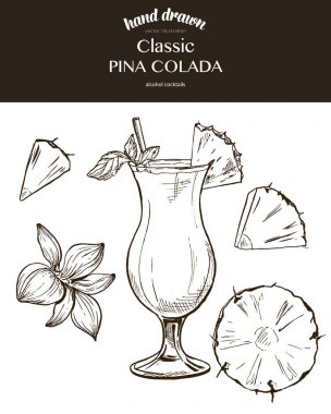 Pina Colada. Vektör kroki çizim 