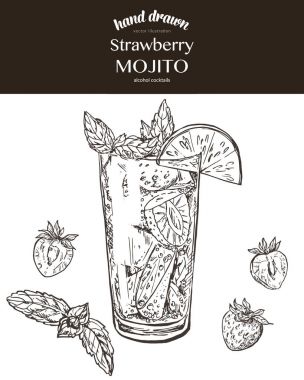 Çilek mojito. Vektör kroki çizim