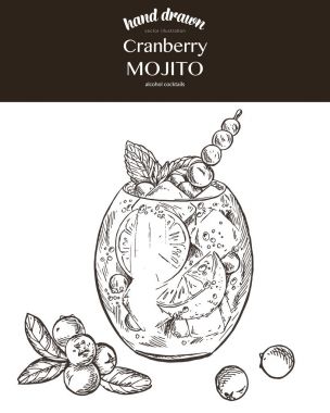 Kızılcık mojito. Vektör kroki çizim 