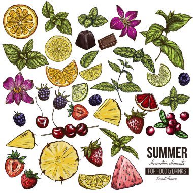 Büyük gıda ve içecekler için dekoratif öğeleri kümesi