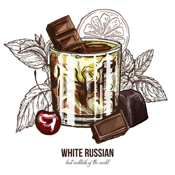 Coquetel russo branco com cereja e chocolate — Vetor de Stock