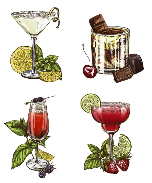 Set de cuatro cócteles de verano — Vector de stock