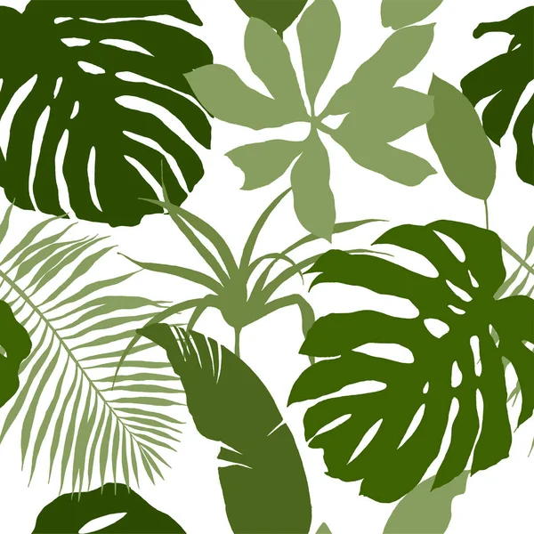 Seamless pattern, green tropical leaves — Stock Vector