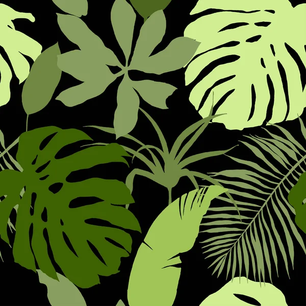 Seamless pattern, green tropical leaves — Stock Vector