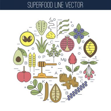 Superfood satır simgeler, yuvarlak renk 