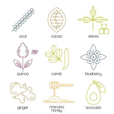 Superfood renkli simgeler kümesi.