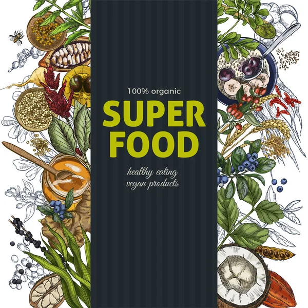 Verticale banner met volledige kleur realistische superfood — Stockvector