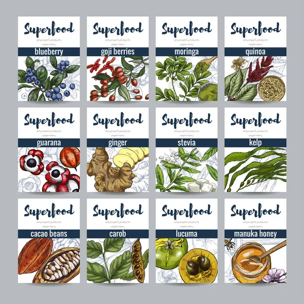 Superfood banners set, realistiska färg — Stock vektor