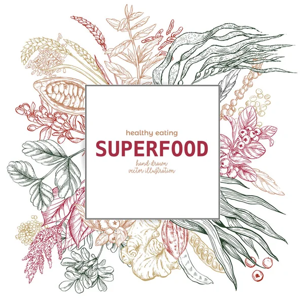 Superfood kare afiş, Renk eskiz — Stok Vektör