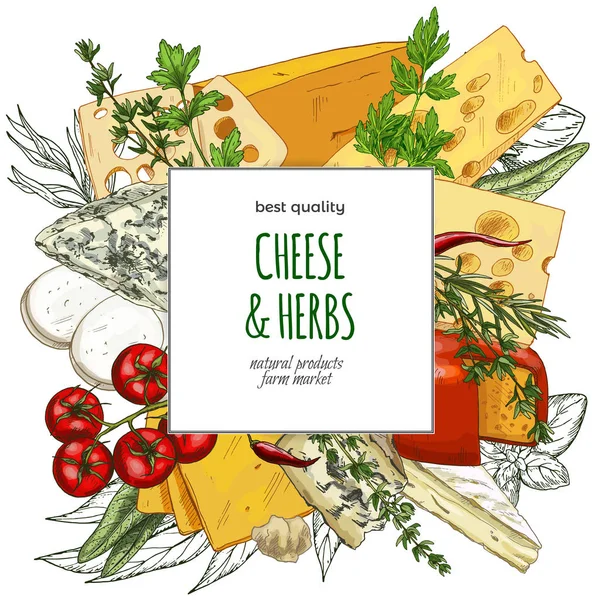 Cheese banner, hand drawn vector sketch — Stock Vector