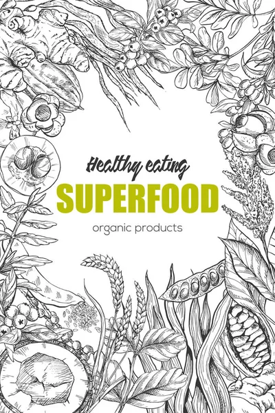 Superfood, diseño realista del marco del boceto — Vector de stock