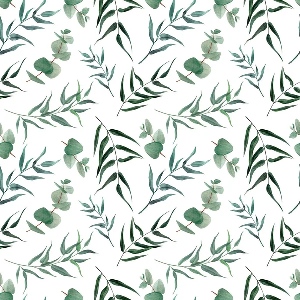 Акварель бесшовный узор, нарисованная вручную иллюстрация. Зеленый цвет . — стоковое фото