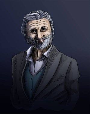 Yaşlı adam çizimi, süit giyinmiş zarif bir adam.