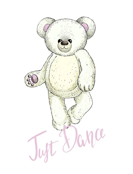 Танцующий белый плюшевый плюшевый медведь, векторное изображение — стоковый вектор