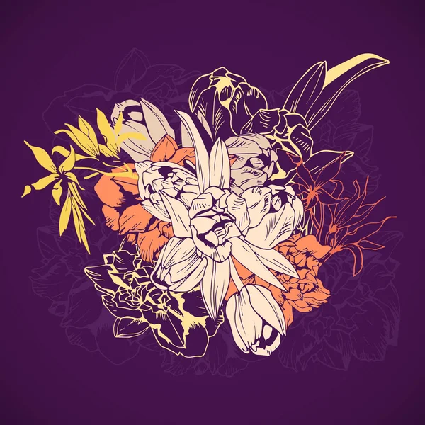 Ramo estilizado de flores de primavera, imagen vectorial — Archivo Imágenes Vectoriales