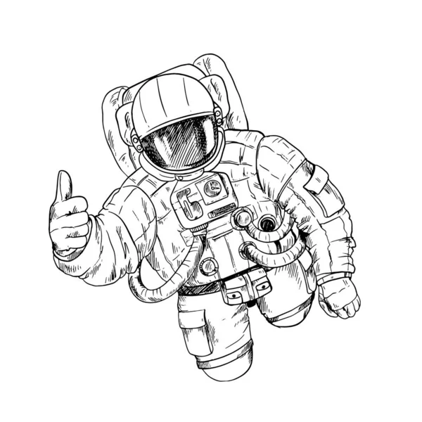 Astronauta en traje espacial con una mano, OK gesto — Vector de stock