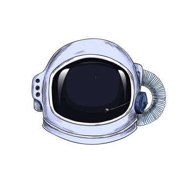 Astronot kask, tam renk, el çizimi.