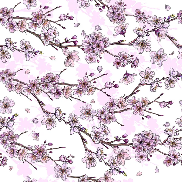 Sakura in bloei, naadloos patroon, zachte bloemen illustratie — Stockvector