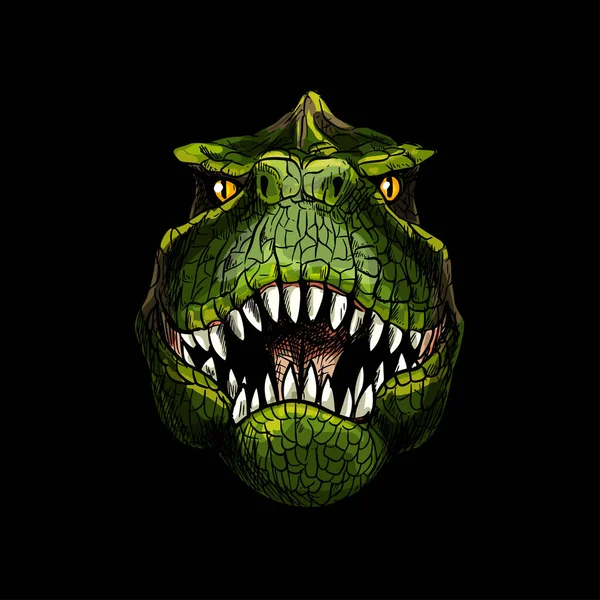 T-Rex head on black background, full color — Stock Vector