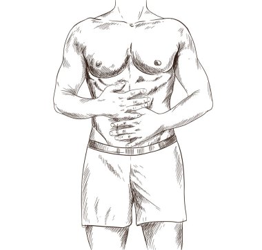 Muscular man suffering from the stomach ache clipart