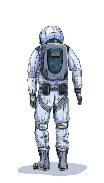 Astronaut in space suit, back view, full color