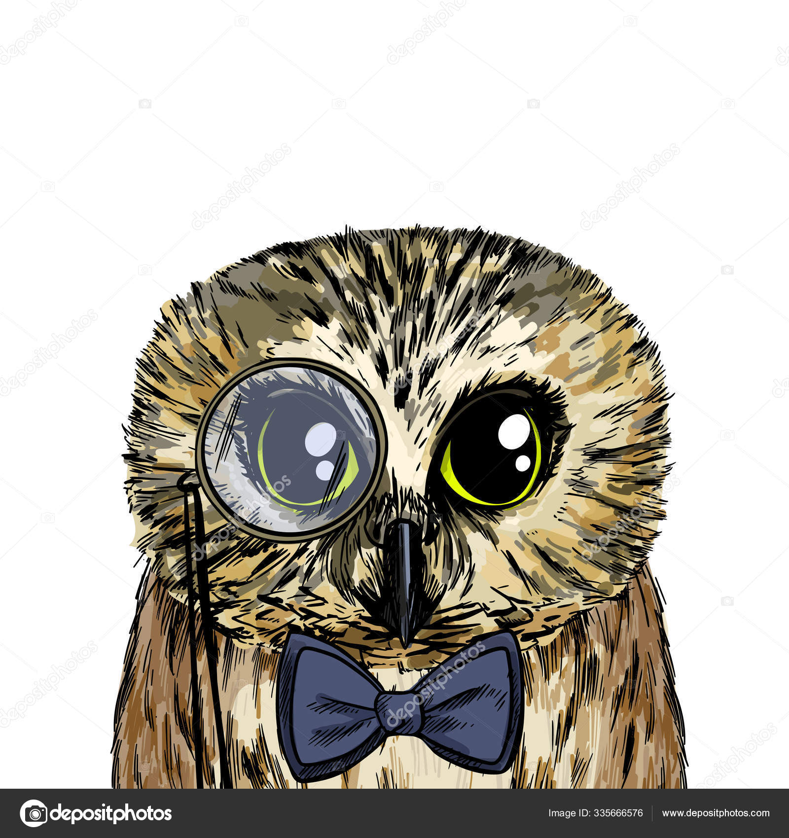Cute smart owl with bow tie and monocle Stock Vector by ©nurofina 335666576, image size:1600x1700
