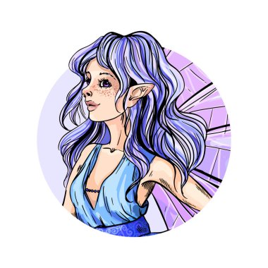 Yuvarlak etiketli mavi peri portresi, renk