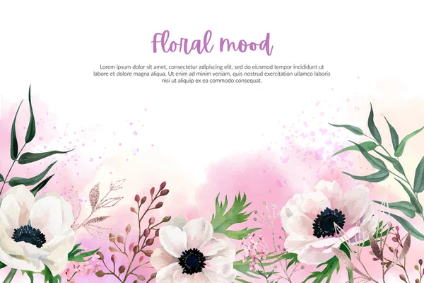 The Watercolor anemones, the blush pink background — 스톡 벡터