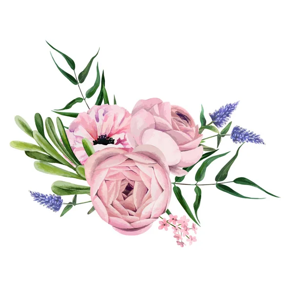 Aquarell florales Arrangement, handgezeichnetes Vektorbild — Stockvektor