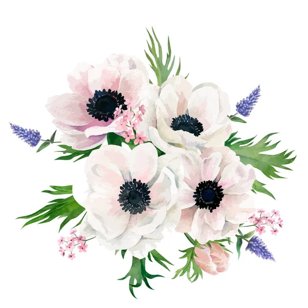 Arreglo floral acuarela, imagen vectorial dibujada a mano — Vector de stock