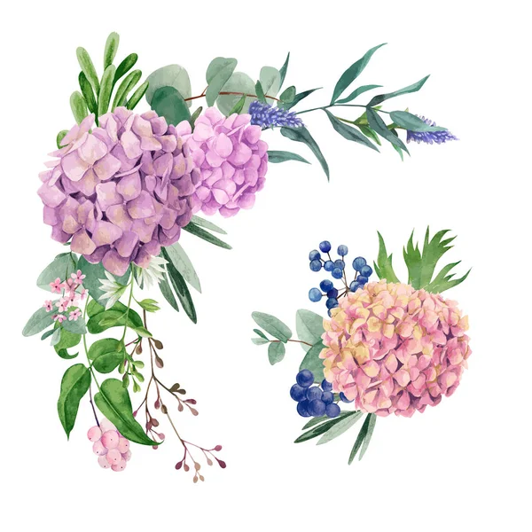 Arreglo floral acuarela, imagen vectorial dibujada a mano — Archivo Imágenes Vectoriales