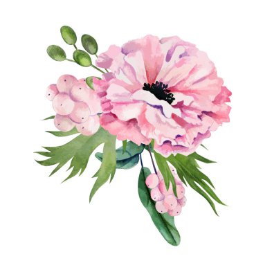 Suluboya çiçek düzenlemesi, el çizimi vektör resmi