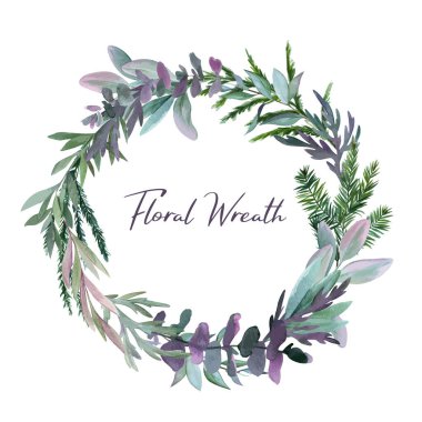 Botanik yuvarlak çelenk, suluboya el çizimi vektör çizimi