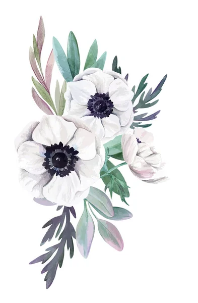 Arreglo floral acuarela, imagen vectorial dibujada a mano — Archivo Imágenes Vectoriales