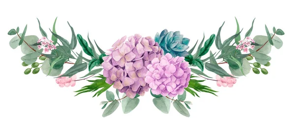 水彩の花の配置、手描きベクトル画像 — ストックベクタ