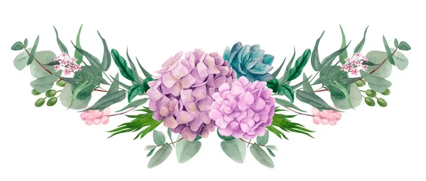 Arreglo floral acuarela, imagen vectorial dibujada a mano — Vector de stock