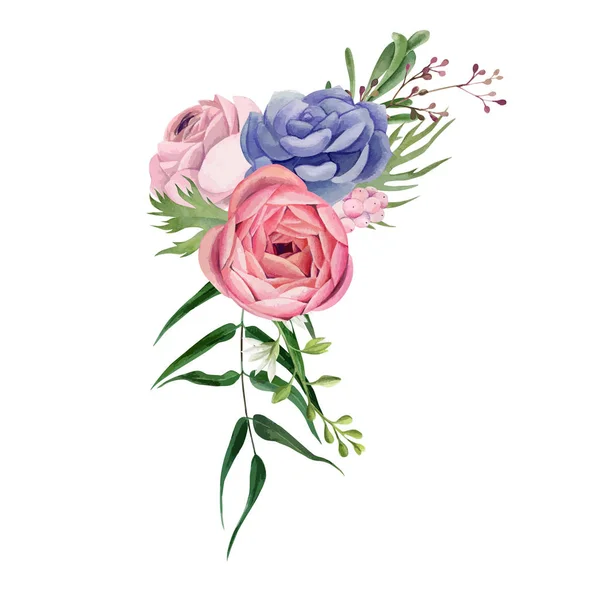 Arrangement floral aquarelle, image vectorielle dessinée à la main — Image vectorielle