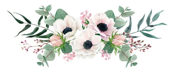 水彩の花の配置、手描きベクトル画像 — ストックベクタ
