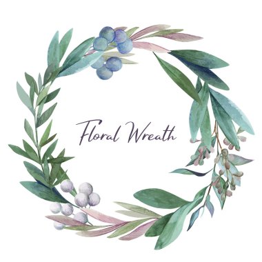 Botanik yuvarlak çelenk, suluboya el çizimi vektör çizimi