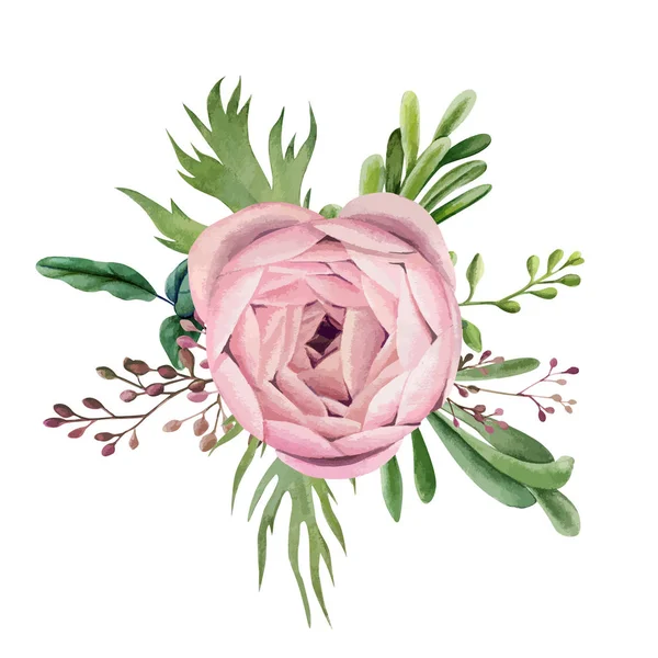 Arreglo floral acuarela, imagen vectorial dibujada a mano — Vector de stock